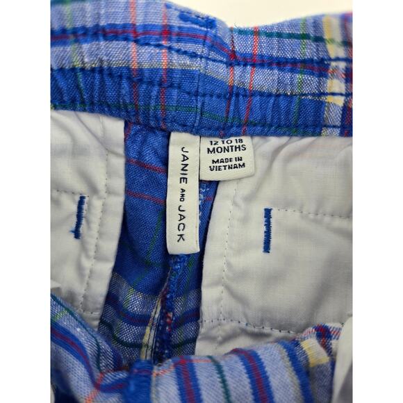 Janie and Jack Baby Boy Royal Blue Plaid Linen Cotton Shorts - Picture 2 of 3